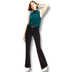 LOFT Size 30/10 Black Velvet High Rise Slim Flare Jeans Cotton-Elastane NEW
